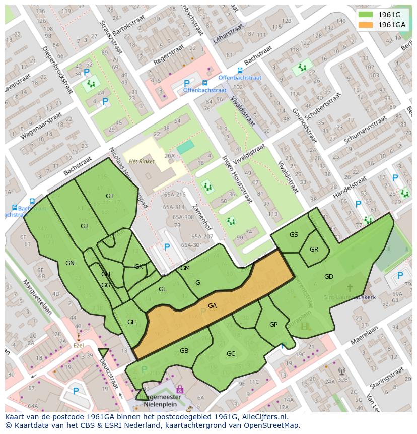 Afbeelding van het postcodegebied 1961 GA op de kaart.