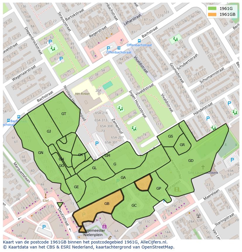 Afbeelding van het postcodegebied 1961 GB op de kaart.