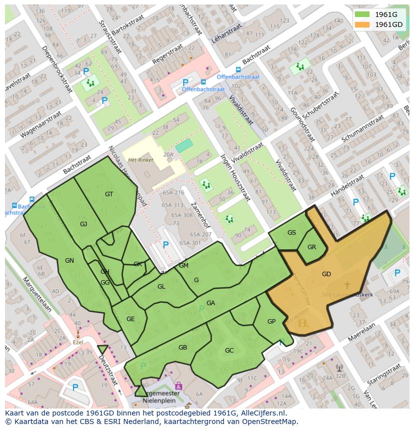 Afbeelding van het postcodegebied 1961 GD op de kaart.
