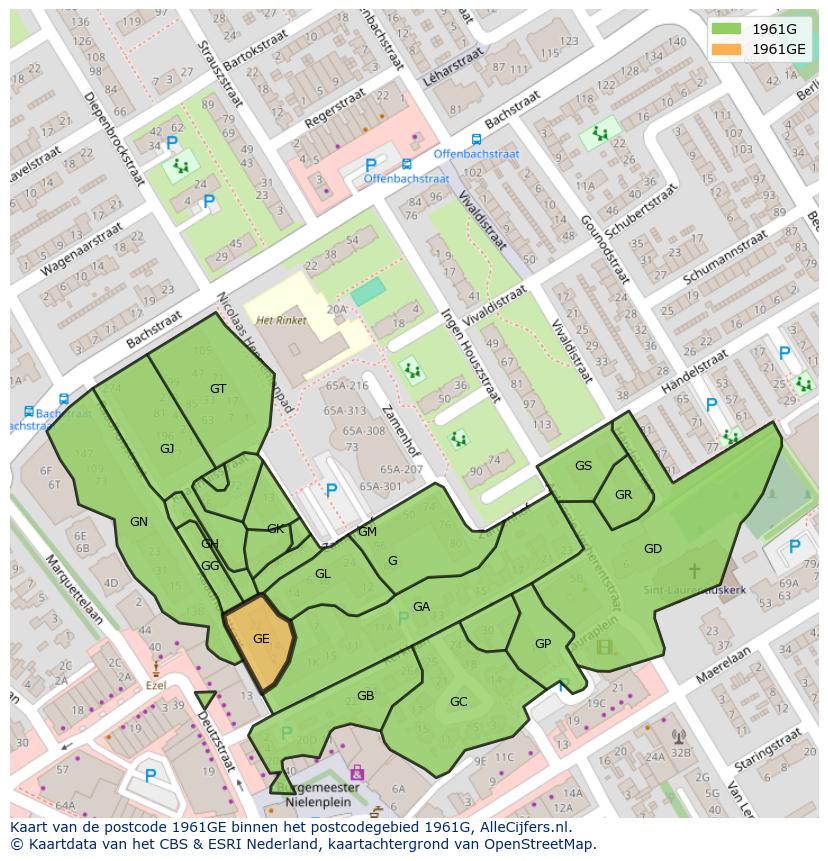 Afbeelding van het postcodegebied 1961 GE op de kaart.