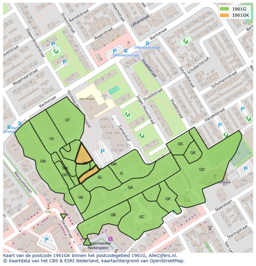 Afbeelding van het postcodegebied 1961 GK op de kaart.