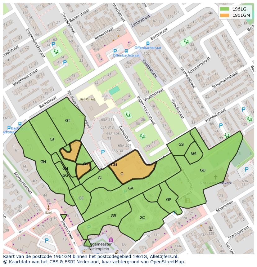 Afbeelding van het postcodegebied 1961 GM op de kaart.