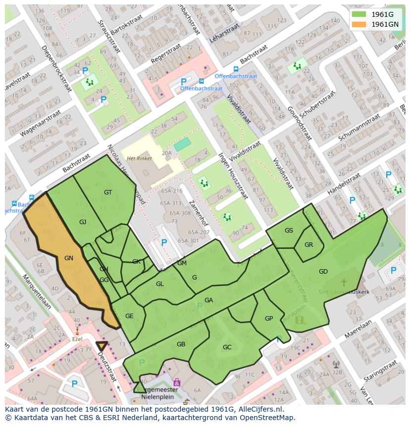 Afbeelding van het postcodegebied 1961 GN op de kaart.
