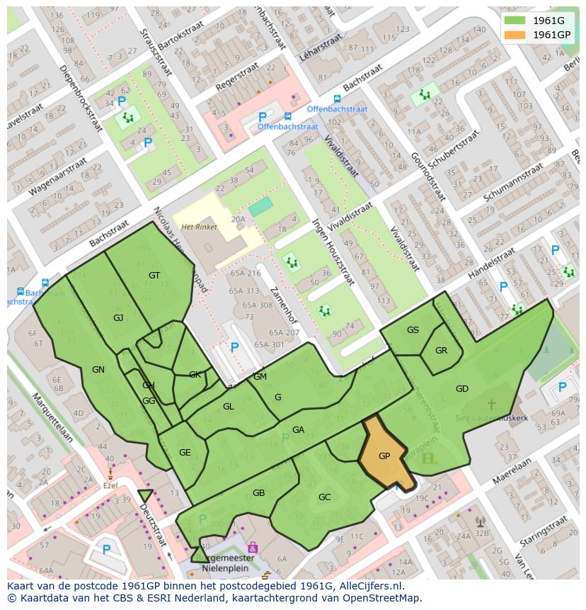 Afbeelding van het postcodegebied 1961 GP op de kaart.