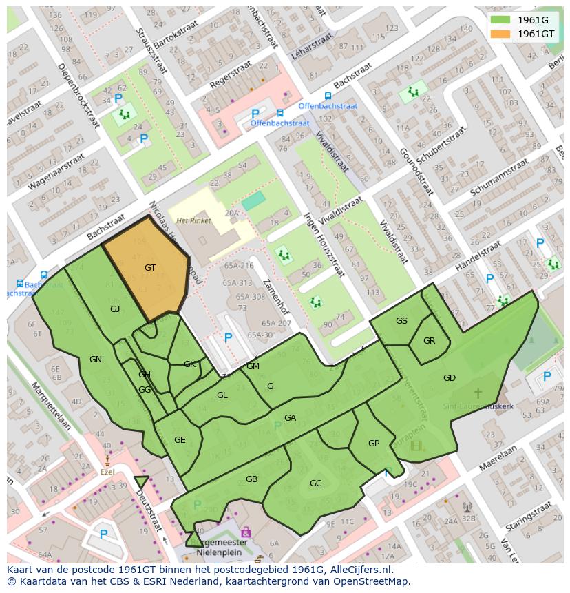 Afbeelding van het postcodegebied 1961 GT op de kaart.