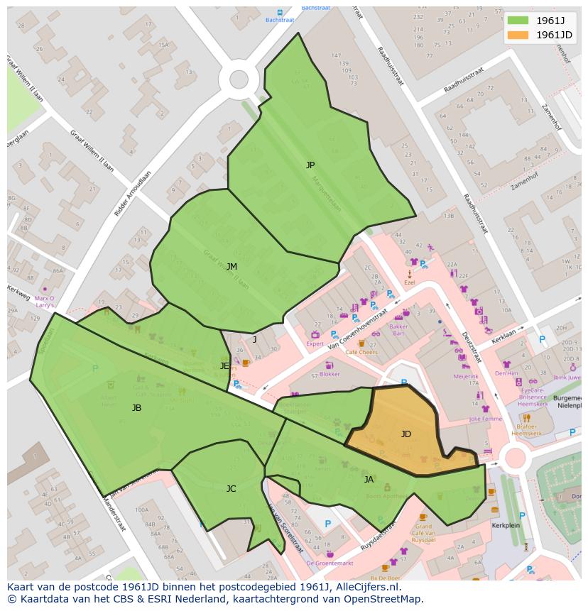 Afbeelding van het postcodegebied 1961 JD op de kaart.