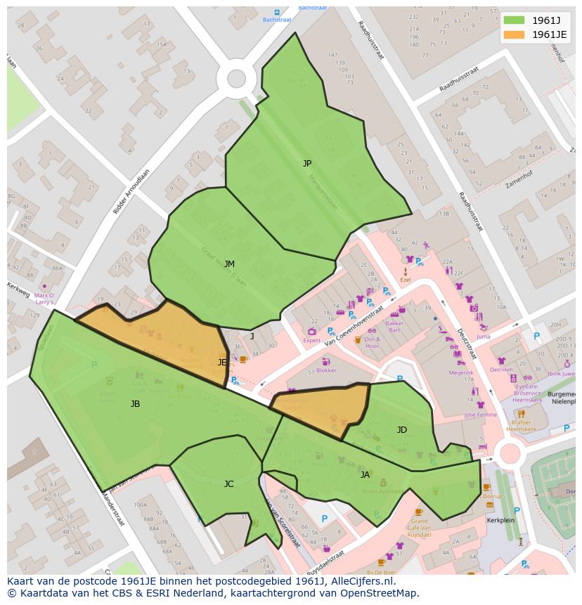 Afbeelding van het postcodegebied 1961 JE op de kaart.