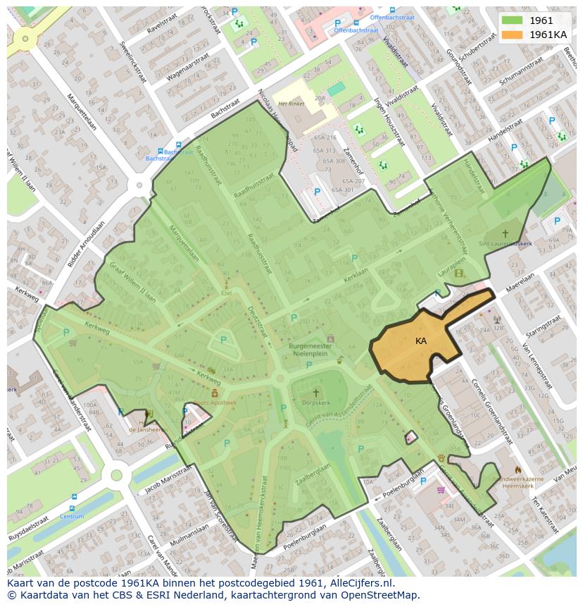 Afbeelding van het postcodegebied 1961 KA op de kaart.