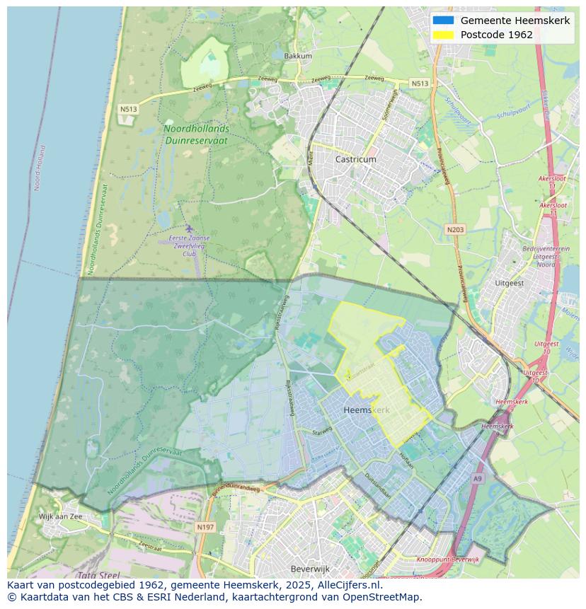 Afbeelding van het postcodegebied 1962 op de kaart.