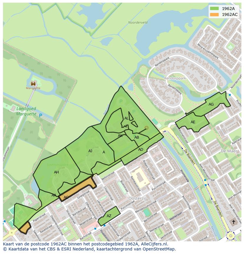 Afbeelding van het postcodegebied 1962 AC op de kaart.