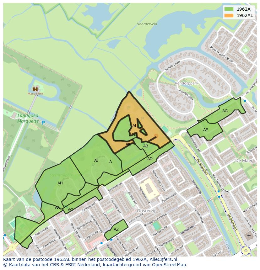 Afbeelding van het postcodegebied 1962 AL op de kaart.