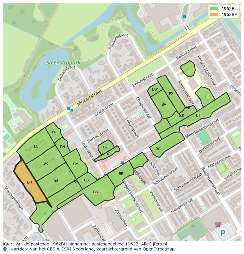 Afbeelding van het postcodegebied 1962 BH op de kaart.