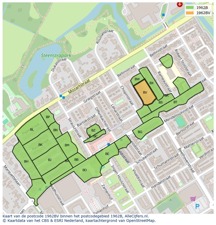 Afbeelding van het postcodegebied 1962 BV op de kaart.