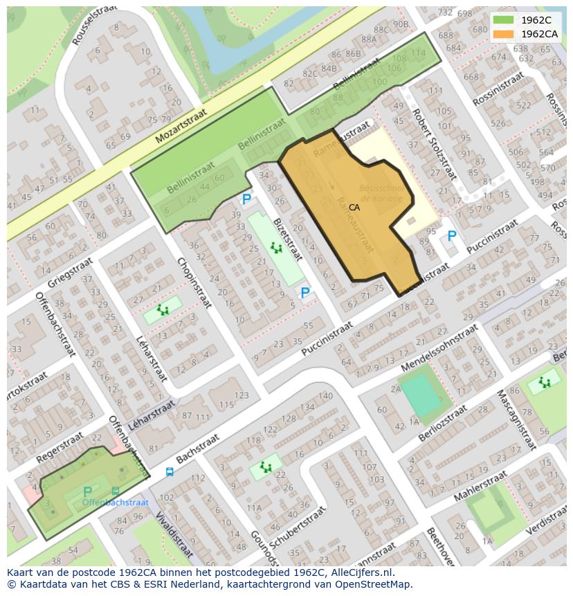 Afbeelding van het postcodegebied 1962 CA op de kaart.