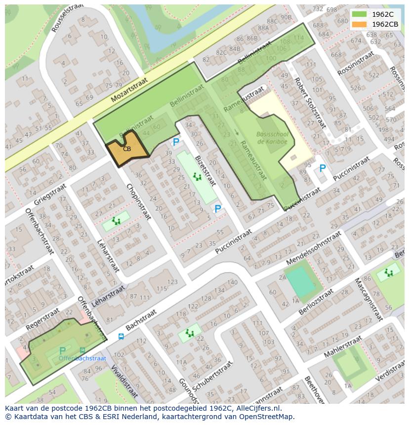 Afbeelding van het postcodegebied 1962 CB op de kaart.
