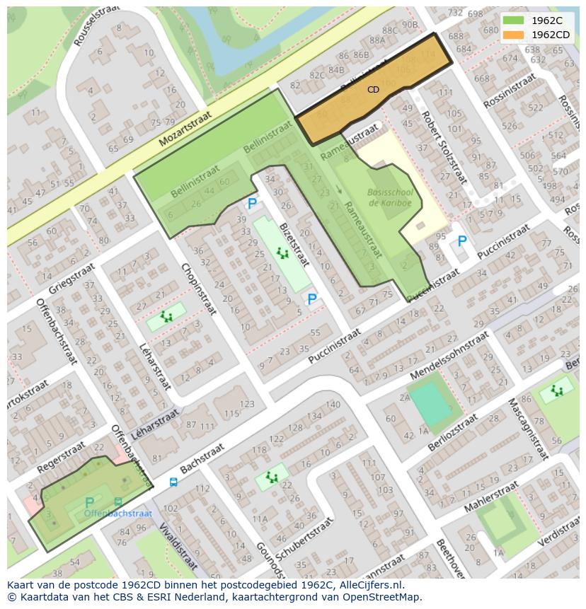 Afbeelding van het postcodegebied 1962 CD op de kaart.