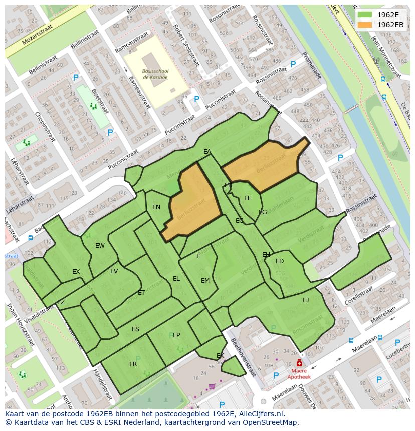 Afbeelding van het postcodegebied 1962 EB op de kaart.