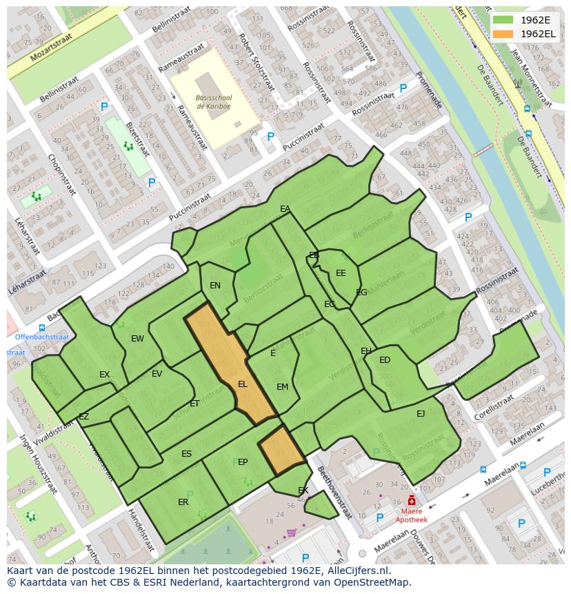 Afbeelding van het postcodegebied 1962 EL op de kaart.