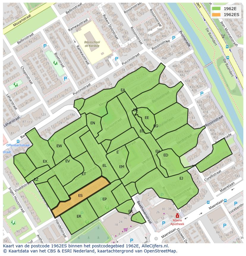 Afbeelding van het postcodegebied 1962 ES op de kaart.