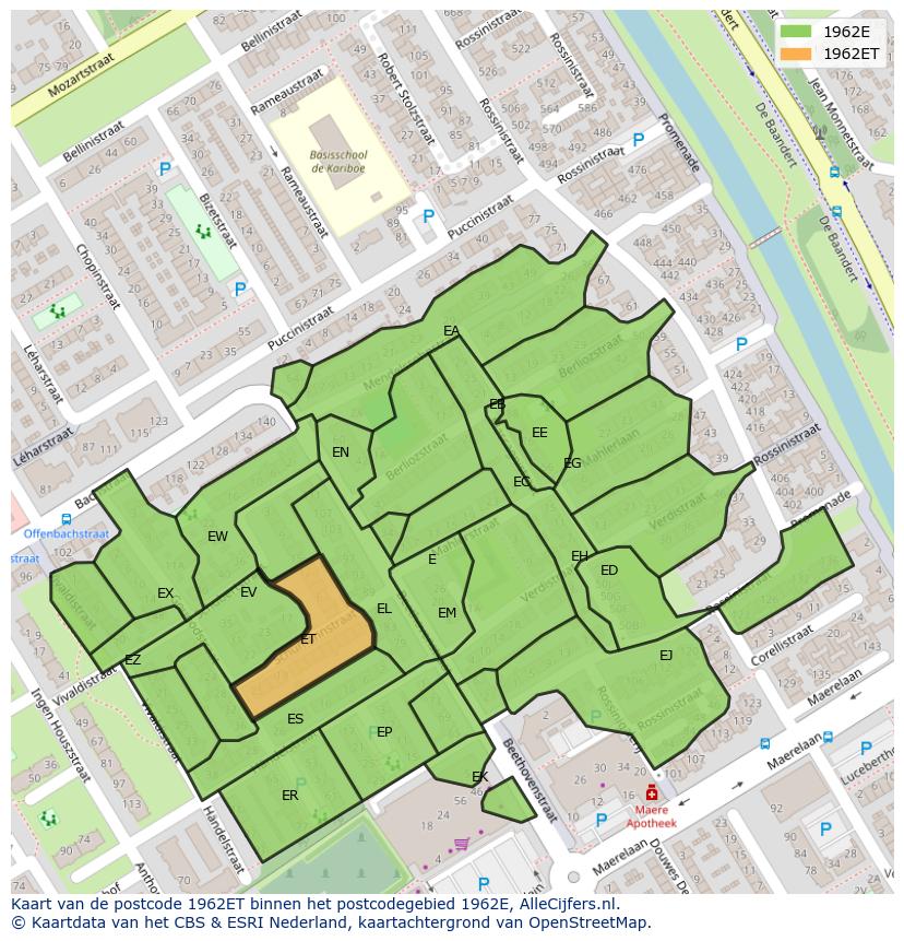 Afbeelding van het postcodegebied 1962 ET op de kaart.