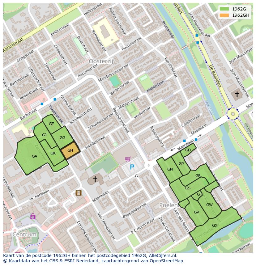 Afbeelding van het postcodegebied 1962 GH op de kaart.