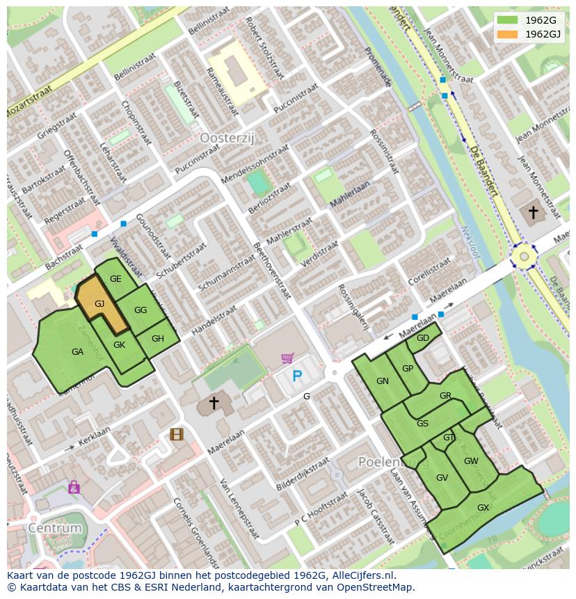 Afbeelding van het postcodegebied 1962 GJ op de kaart.