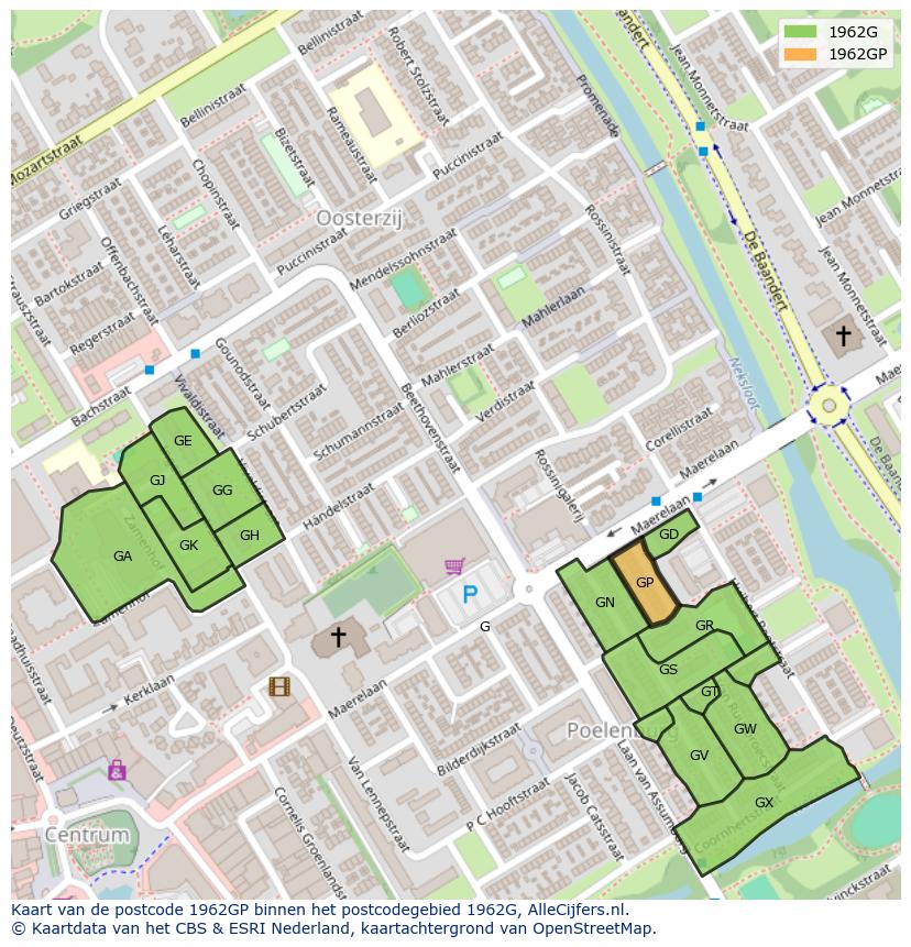 Afbeelding van het postcodegebied 1962 GP op de kaart.