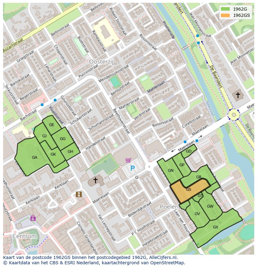 Afbeelding van het postcodegebied 1962 GS op de kaart.