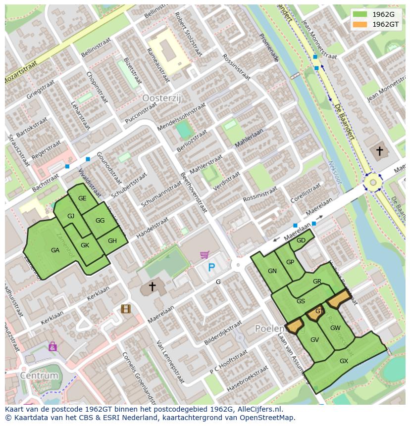 Afbeelding van het postcodegebied 1962 GT op de kaart.