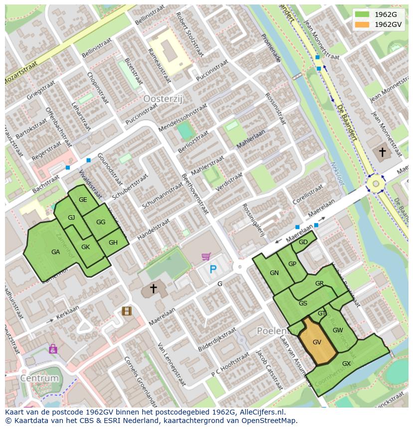 Afbeelding van het postcodegebied 1962 GV op de kaart.