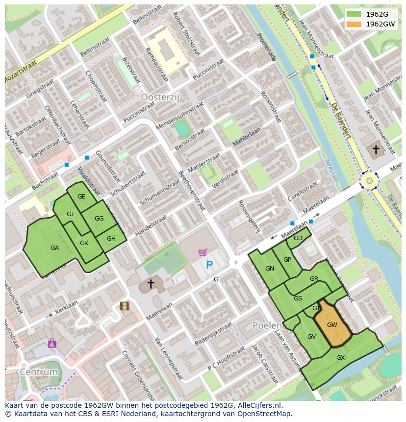 Afbeelding van het postcodegebied 1962 GW op de kaart.