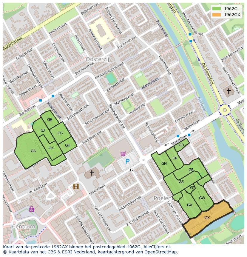 Afbeelding van het postcodegebied 1962 GX op de kaart.
