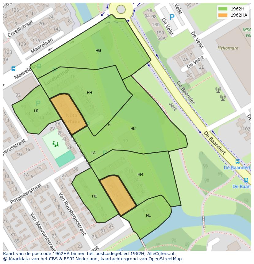 Afbeelding van het postcodegebied 1962 HA op de kaart.