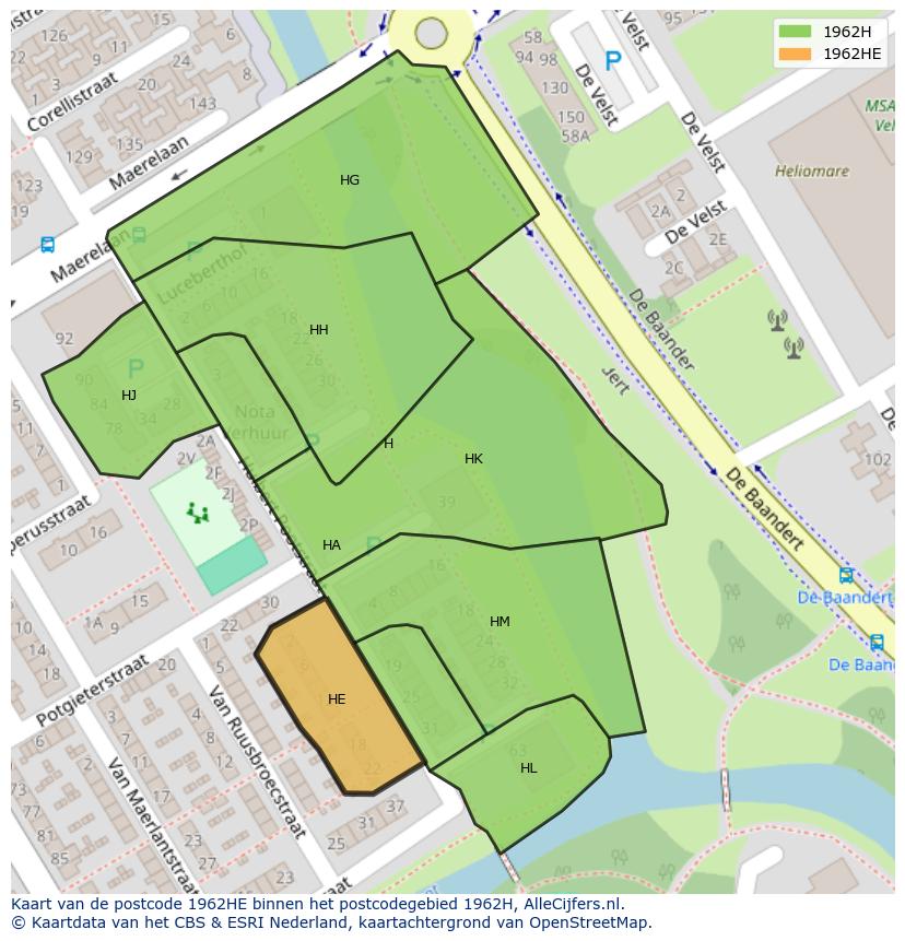 Afbeelding van het postcodegebied 1962 HE op de kaart.