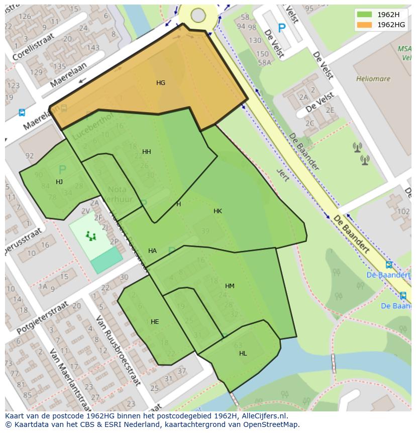 Afbeelding van het postcodegebied 1962 HG op de kaart.