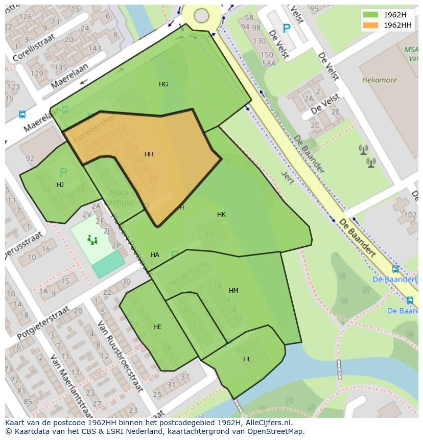 Afbeelding van het postcodegebied 1962 HH op de kaart.