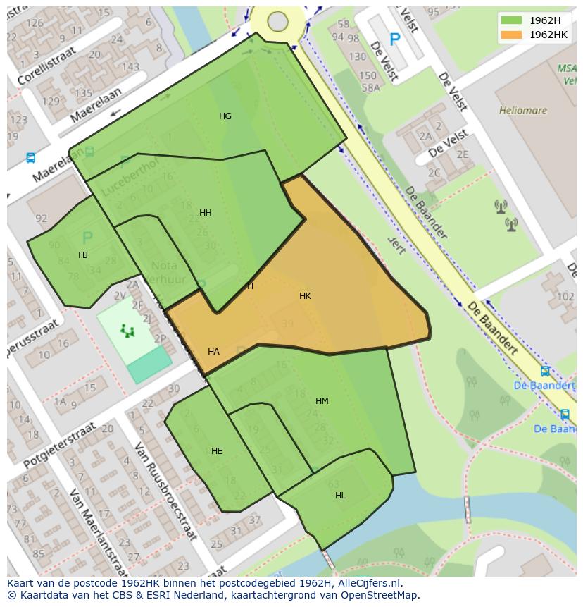 Afbeelding van het postcodegebied 1962 HK op de kaart.