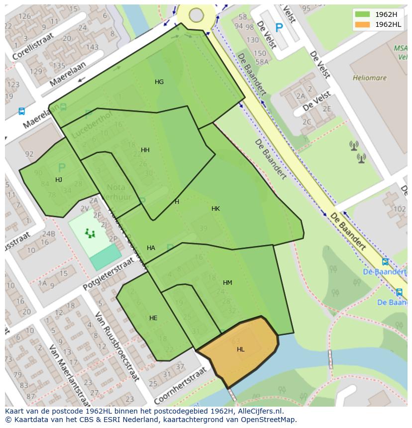 Afbeelding van het postcodegebied 1962 HL op de kaart.