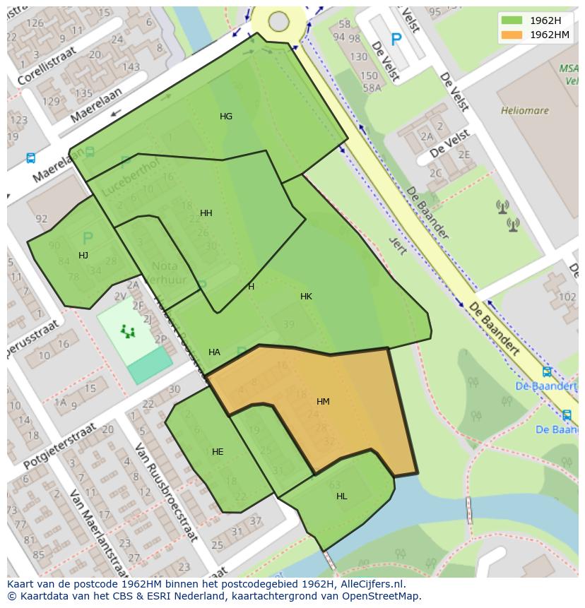 Afbeelding van het postcodegebied 1962 HM op de kaart.