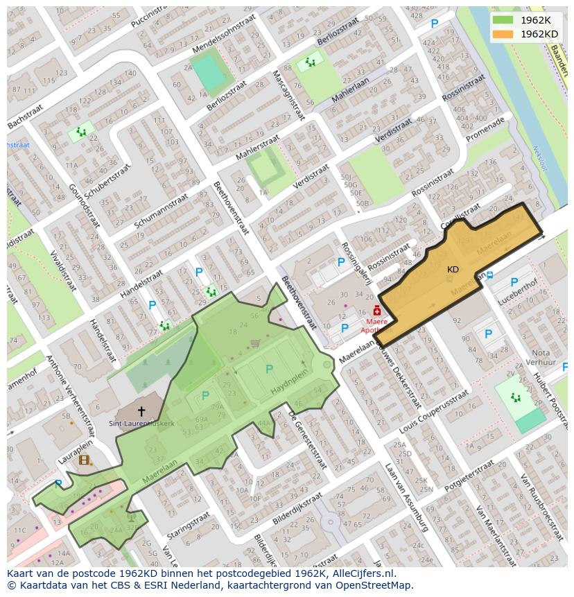 Afbeelding van het postcodegebied 1962 KD op de kaart.