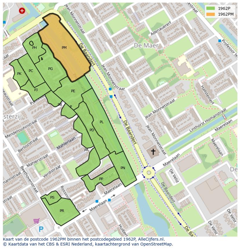 Afbeelding van het postcodegebied 1962 PM op de kaart.