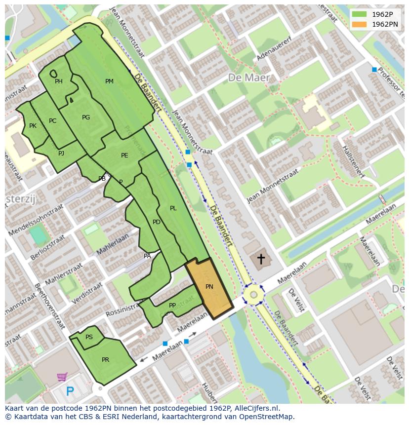 Afbeelding van het postcodegebied 1962 PN op de kaart.
