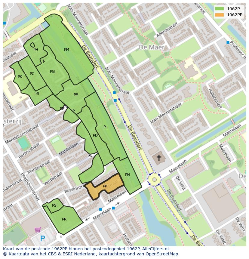 Afbeelding van het postcodegebied 1962 PP op de kaart.