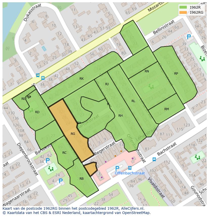Afbeelding van het postcodegebied 1962 RG op de kaart.
