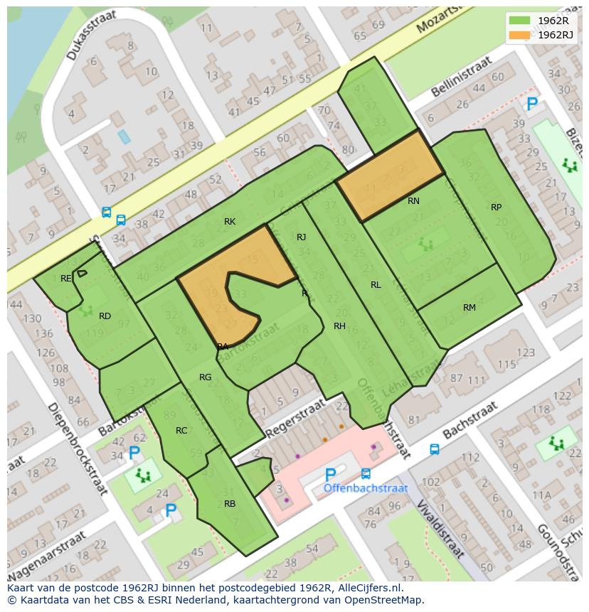 Afbeelding van het postcodegebied 1962 RJ op de kaart.