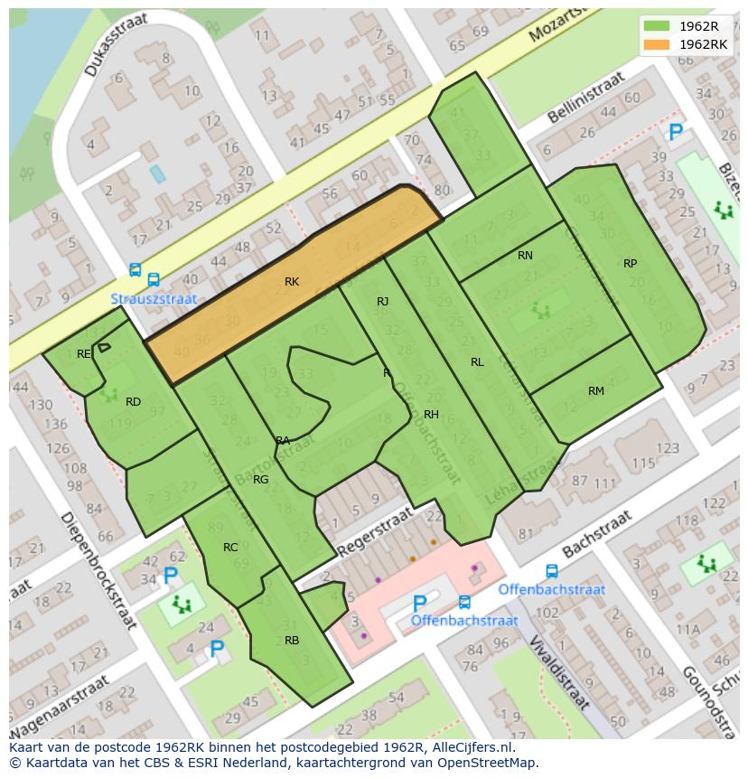Afbeelding van het postcodegebied 1962 RK op de kaart.