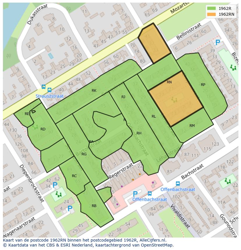 Afbeelding van het postcodegebied 1962 RN op de kaart.