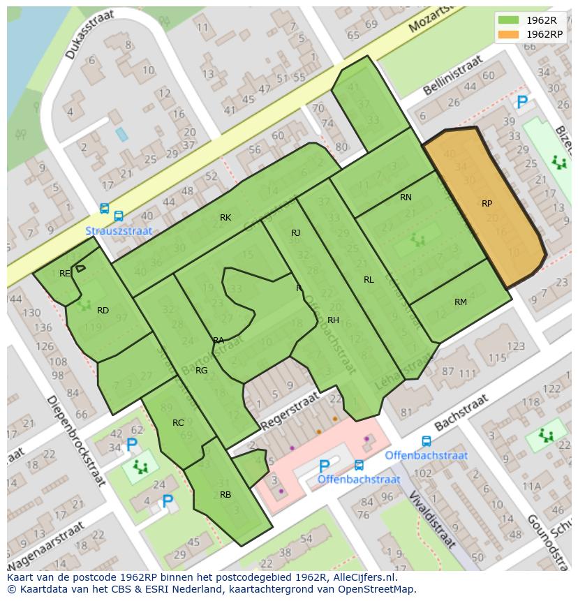 Afbeelding van het postcodegebied 1962 RP op de kaart.