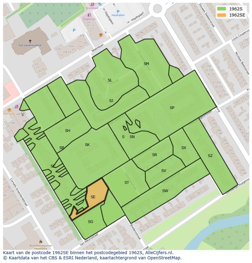 Afbeelding van het postcodegebied 1962 SE op de kaart.