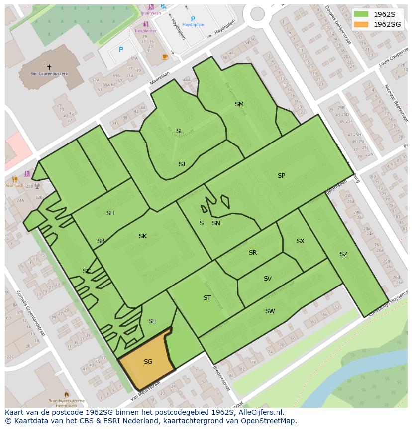 Afbeelding van het postcodegebied 1962 SG op de kaart.